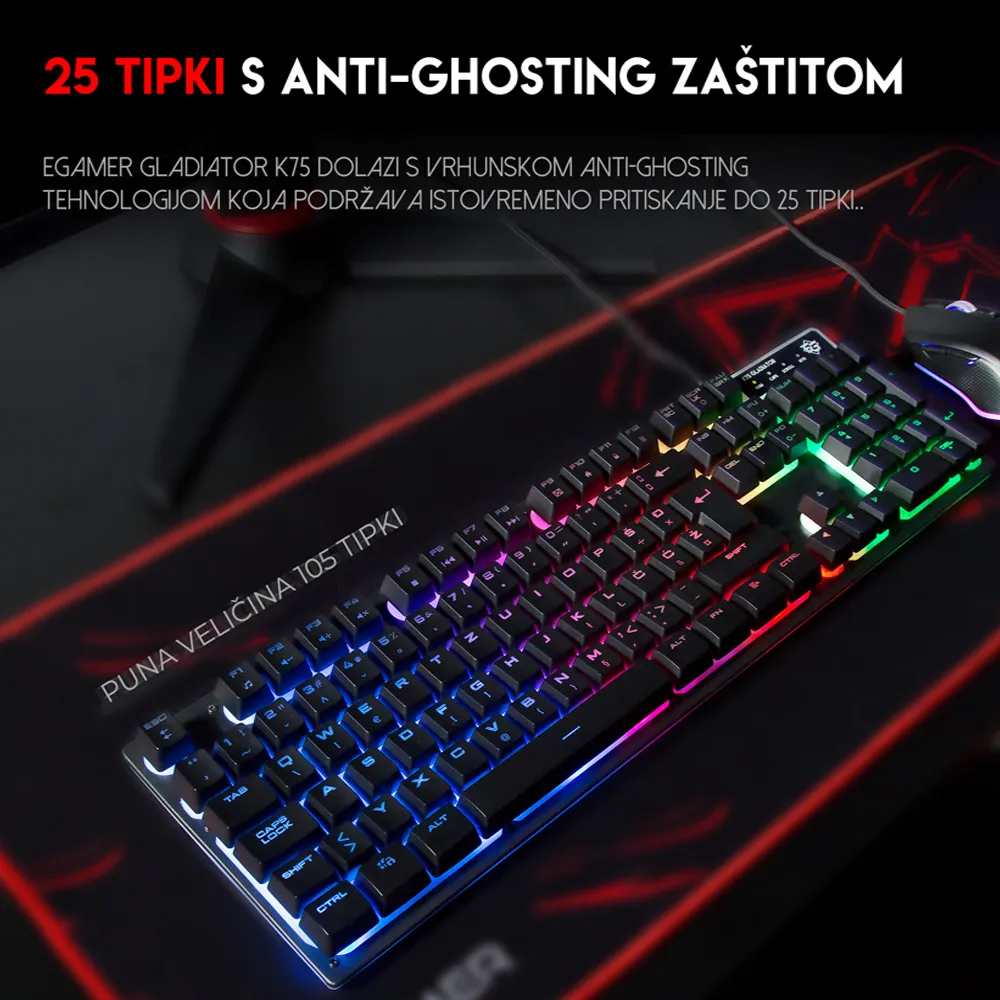GLADIATOR K75 Gaming Tipkovnica HR layout - Slika 3 od 9