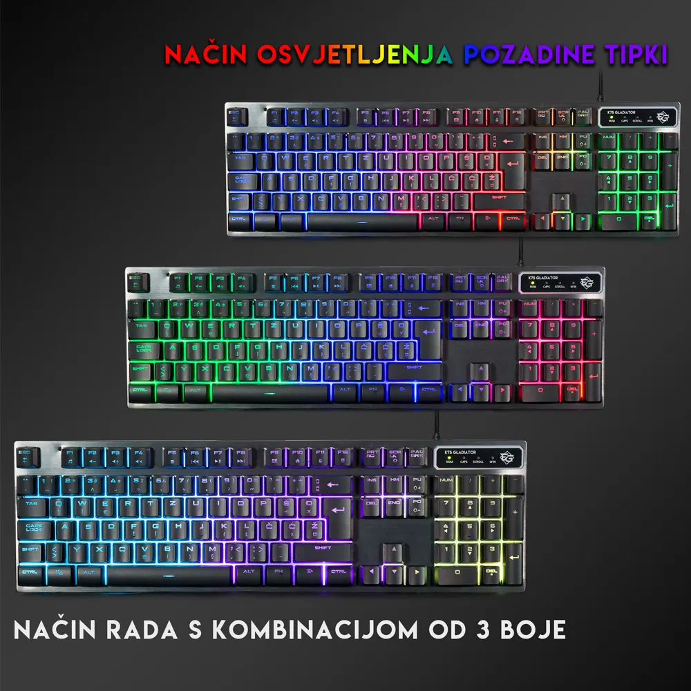 GLADIATOR K75 Gaming Tipkovnica HR layout - Slika 5 od 9