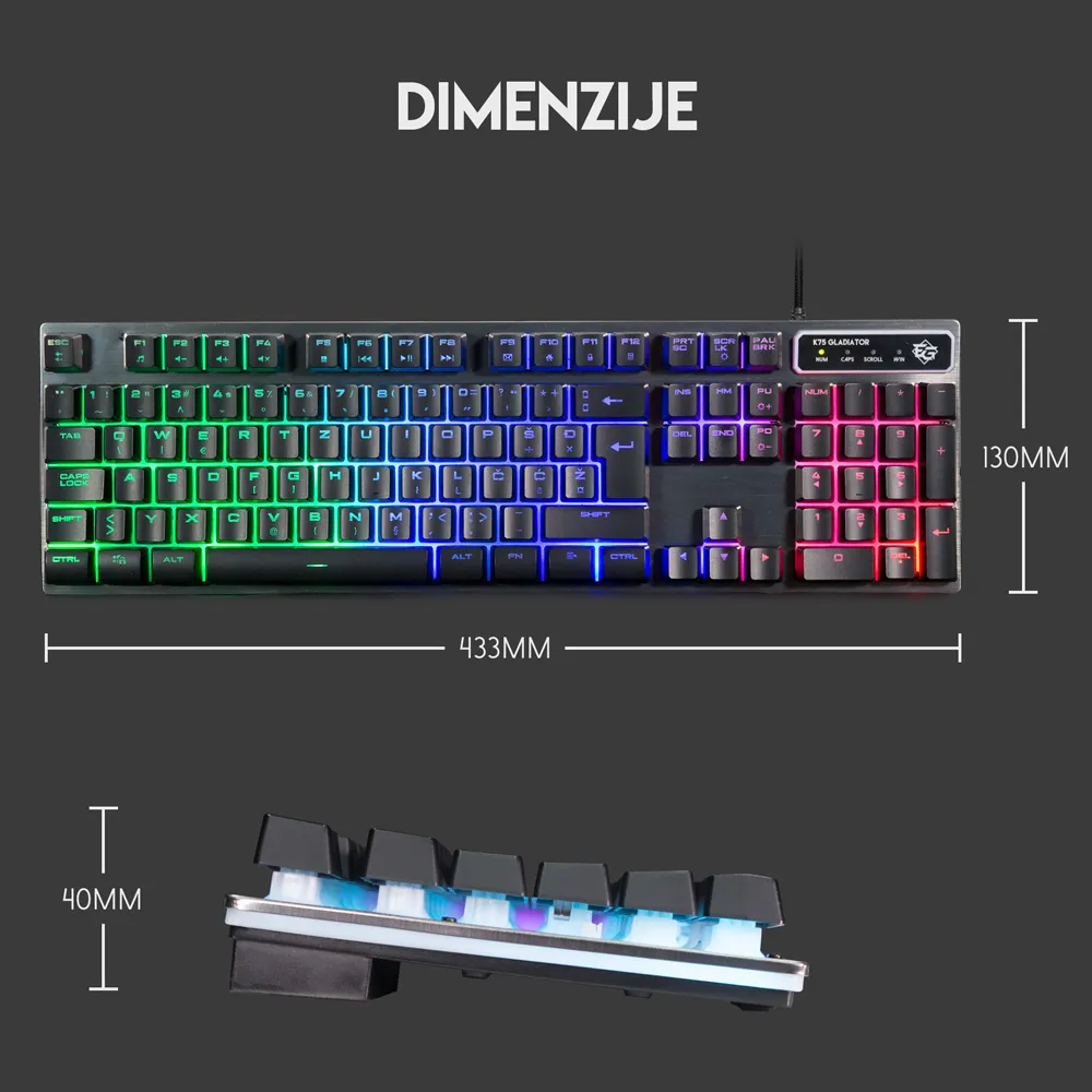 GLADIATOR K75 Gaming Tipkovnica HR layout - Slika 6 od 9