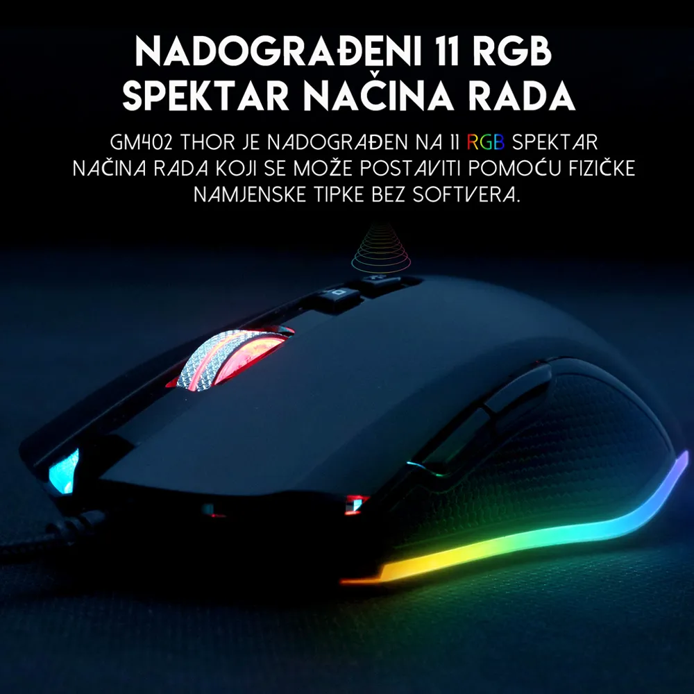 THOR GM402 RGB Pro Gaming Miš 4800dpi - Slika 2 od 15