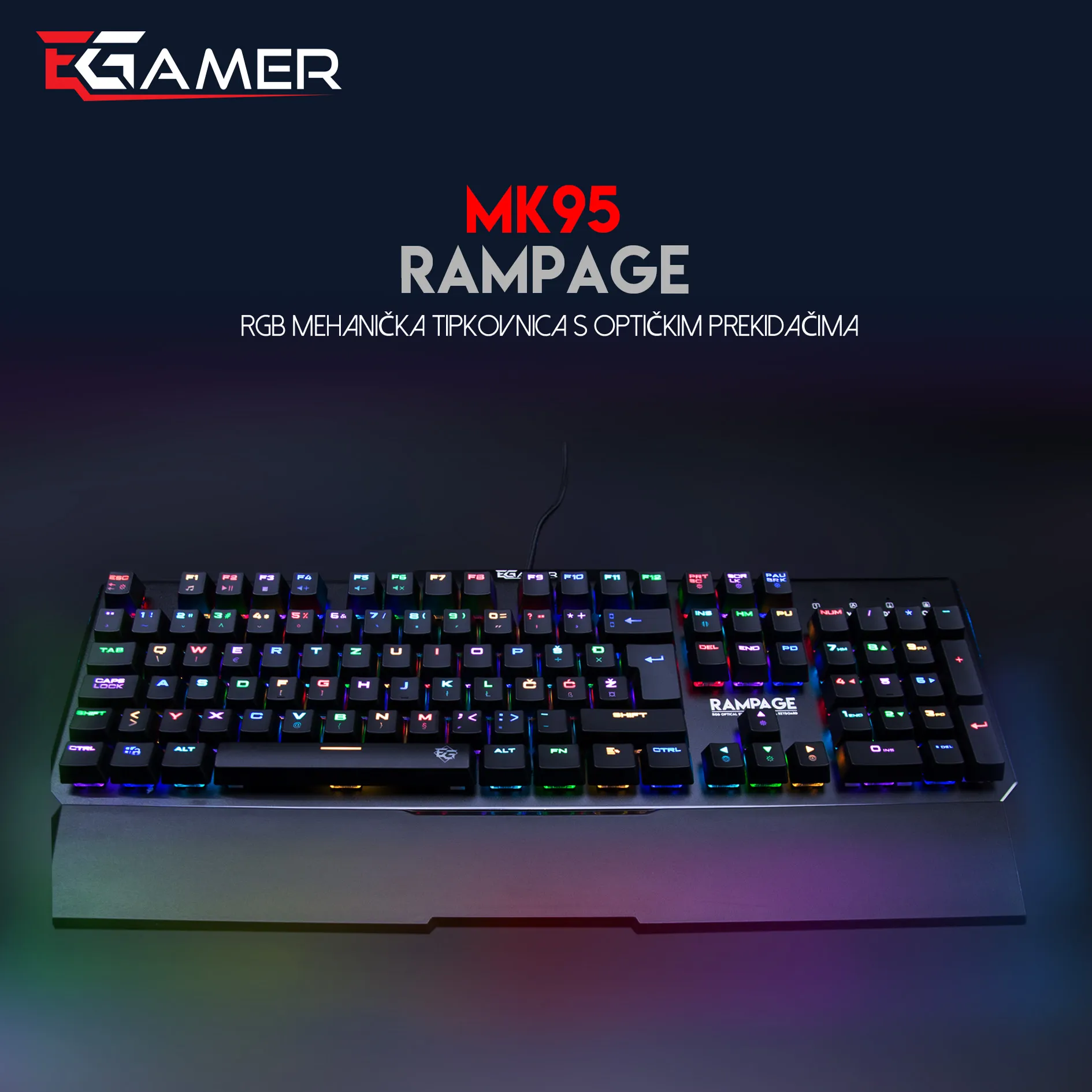 RAMPAGE Mehanička MK95 RGB Gaming Tipkovnica, Optical switch HR layout – rampage mk95 gaming tipkovnica (slika 1 od 19)