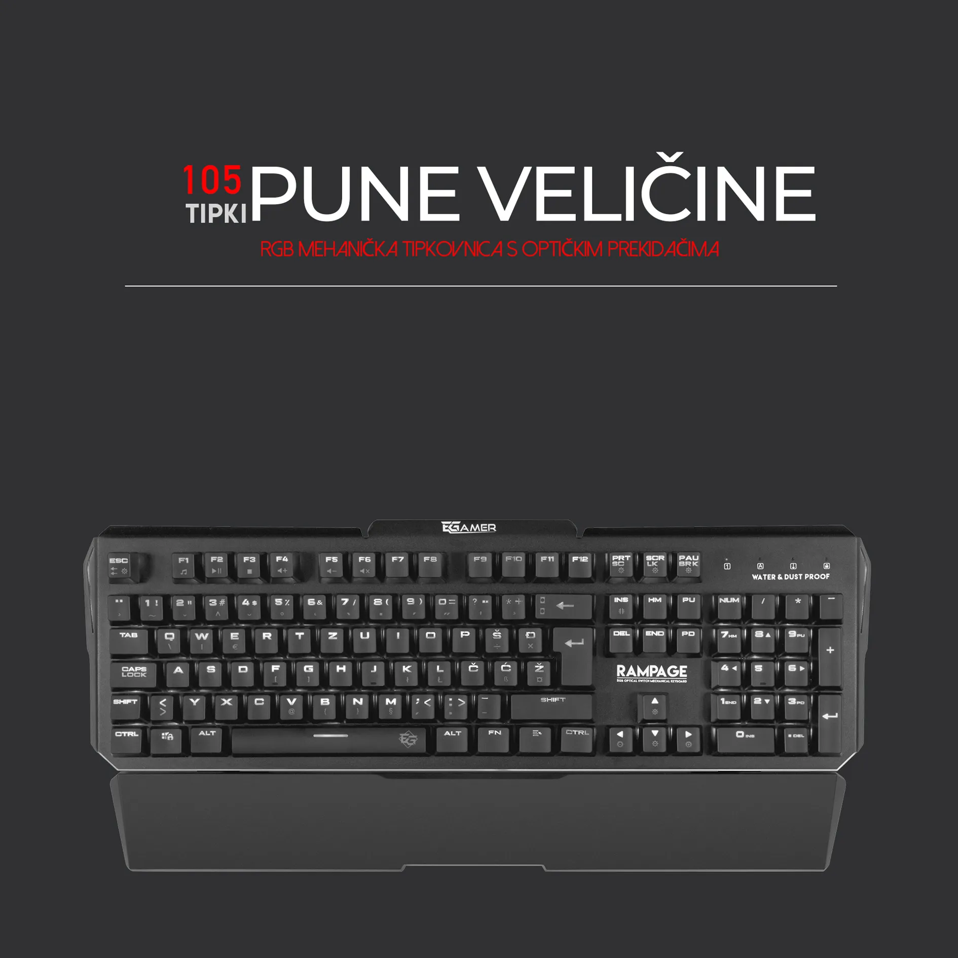 RAMPAGE MK95 – 105 tipki pune veličine s numeričkim blokom i odvojivim osloncem, RGB osvjetljenje