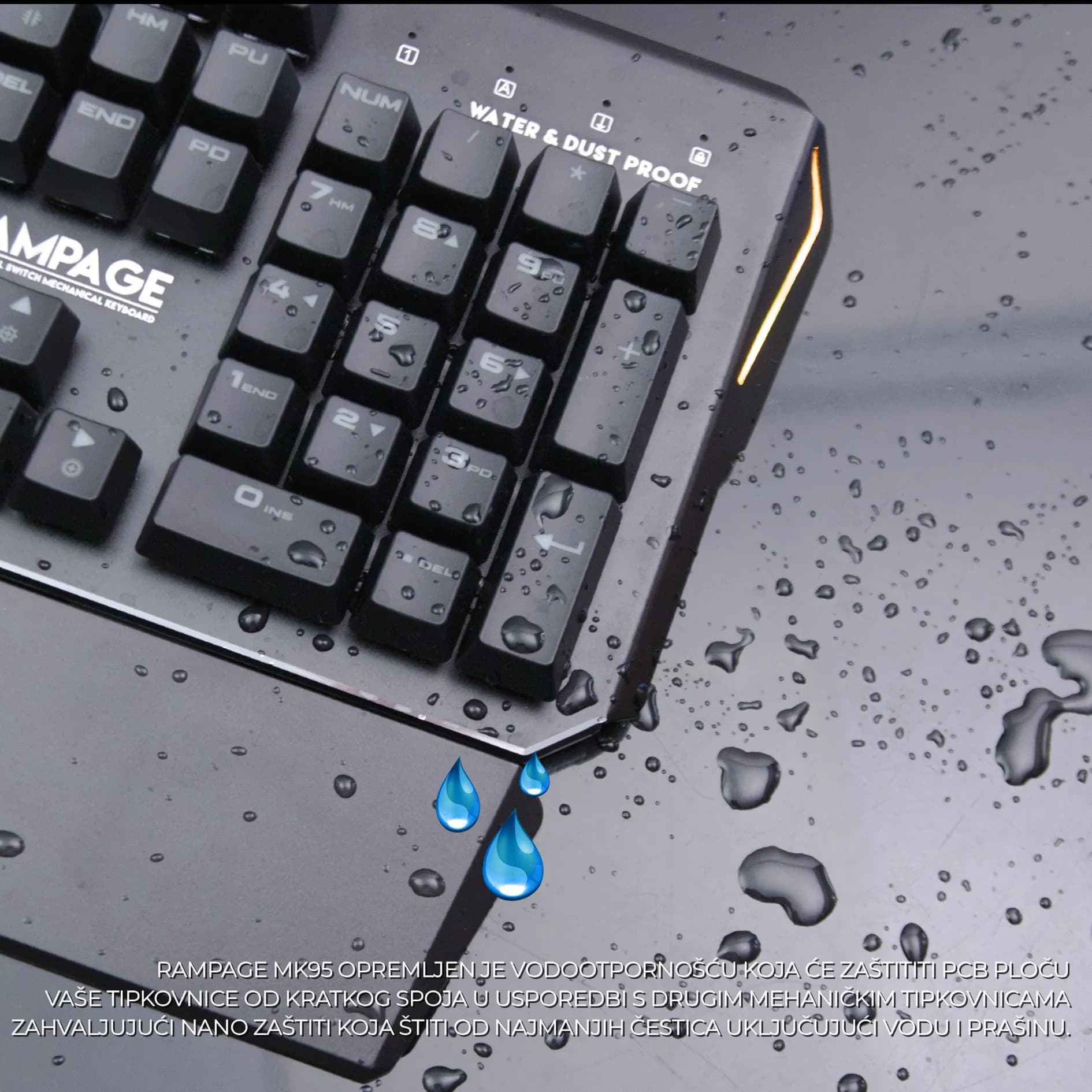 RAMPAGE MK95 – vodootporna i otporna na prašinu konstrukcija s naglašenim numeričkim blokom, nano zaštita