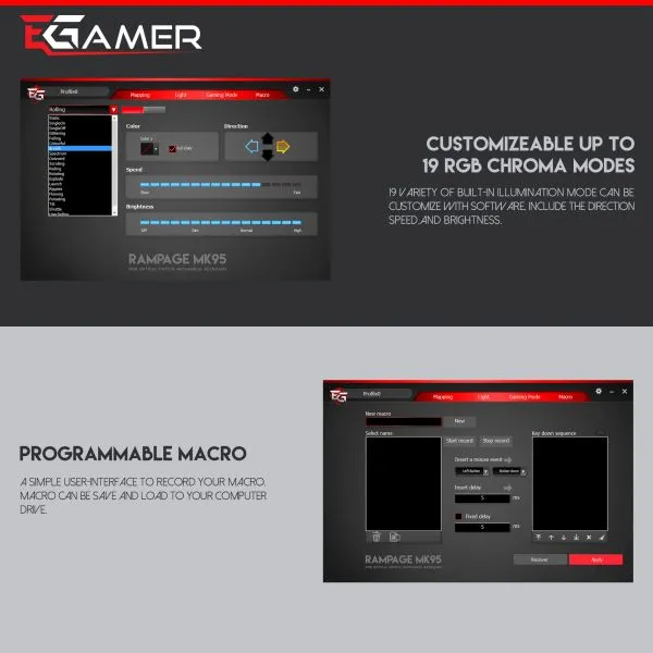 RAMPAGE MK95 – softver prilagodbe do 19 RGB načina i programabilni makro sustav, pregled upravljačkog sučelja
