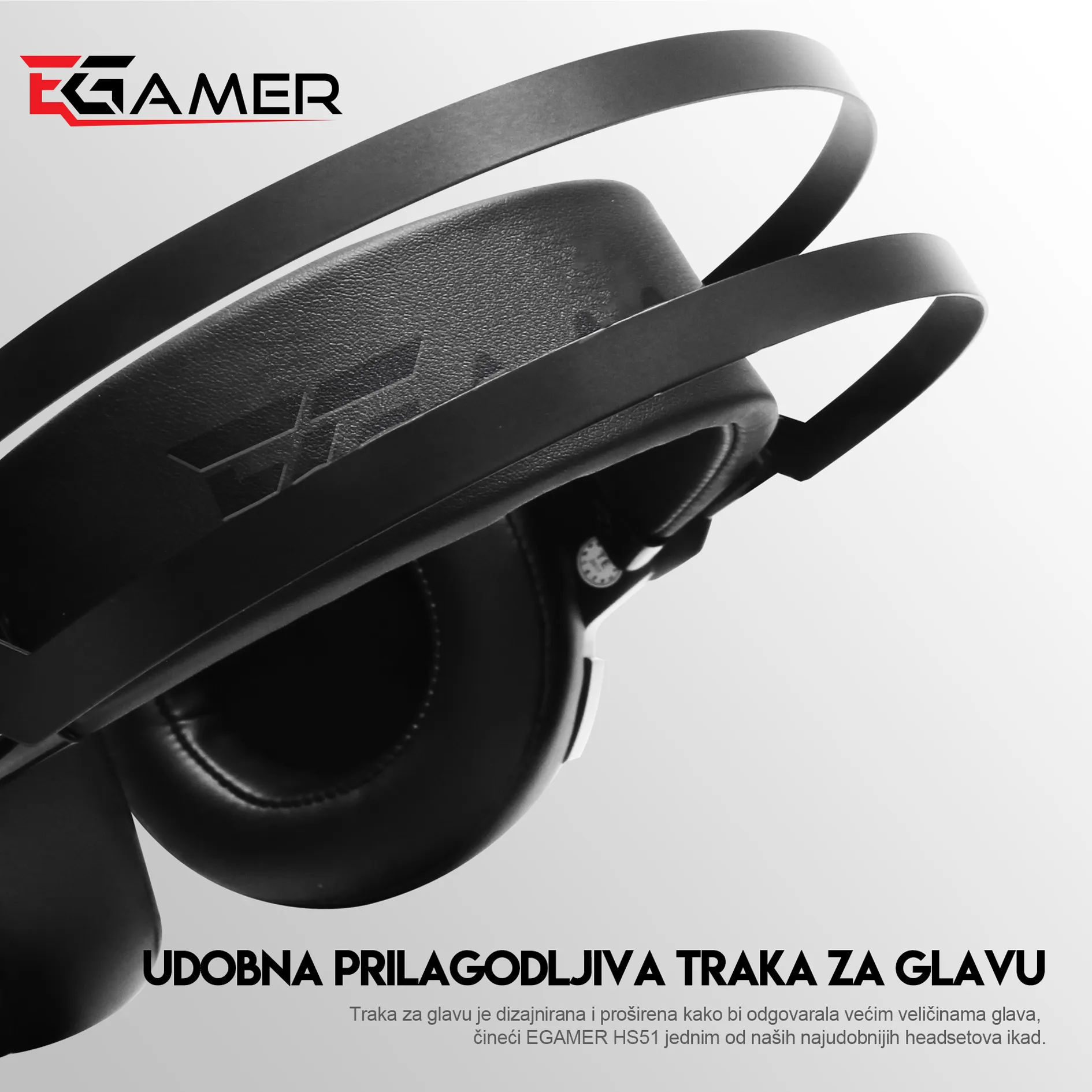 Udobna prilagodljiva traka za glavu – EGamer SONA HS51 s prostranim jastučićima i mekanom imitacijom kože