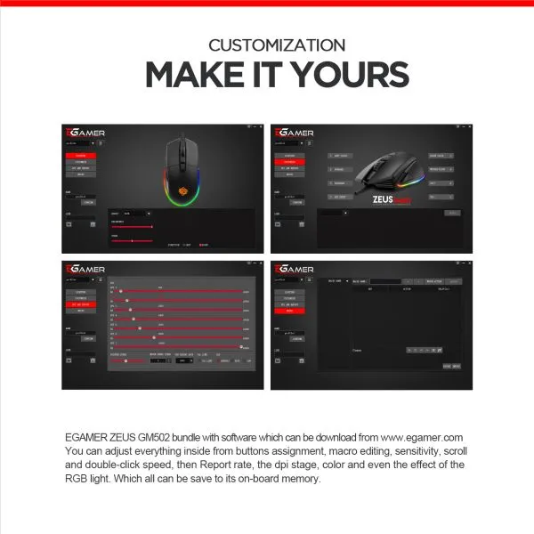 ZEUS GM502 softver – prilagodba tipki, DPI koraka, osjetljivosti, makro naredbi i RGB efekata s pohranom u memoriju
